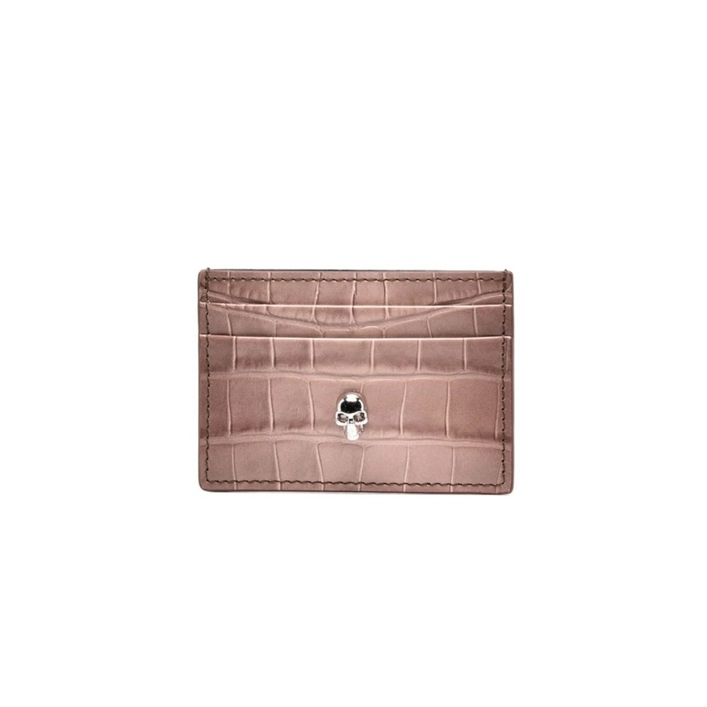 Alexander McQueen Crocodile-Effect Metallic Pink Card Holder